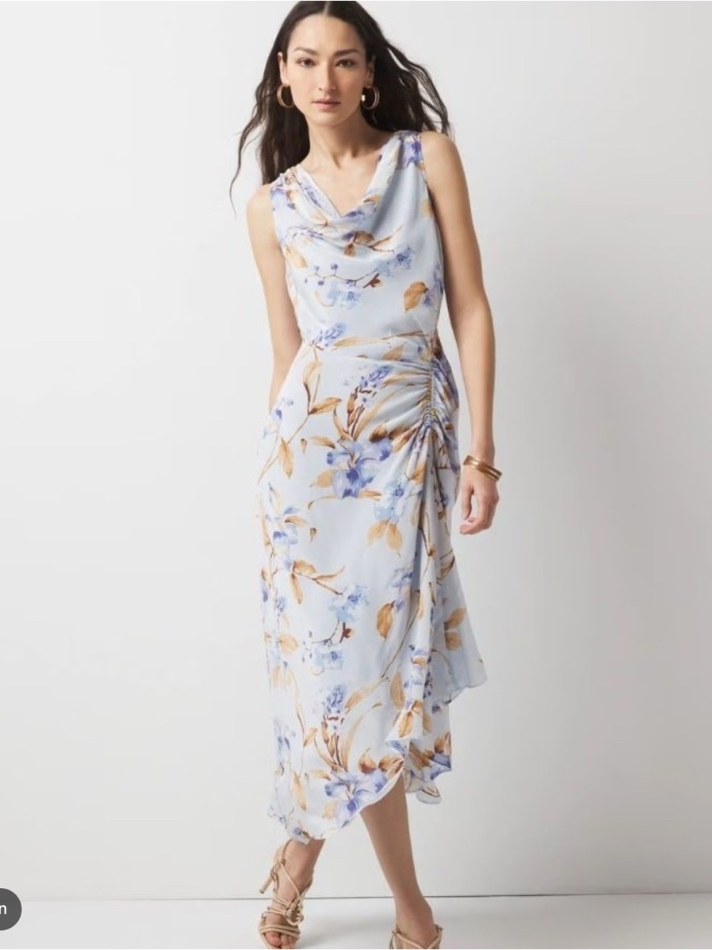 White House Black Market Light Blue Floral Cowl Sleeveless Maxi Dress NWOT